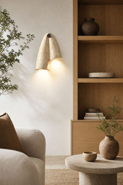 Travertine Wall Lamp – Minimalist Stone Sconce Decorative Lighting for Living Room