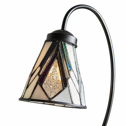 TF Astoria Tiffany Tischleuchte – Geschwungener Schwanenhalsarm, Art-Deco-Glasschirm für den Schreibtisch