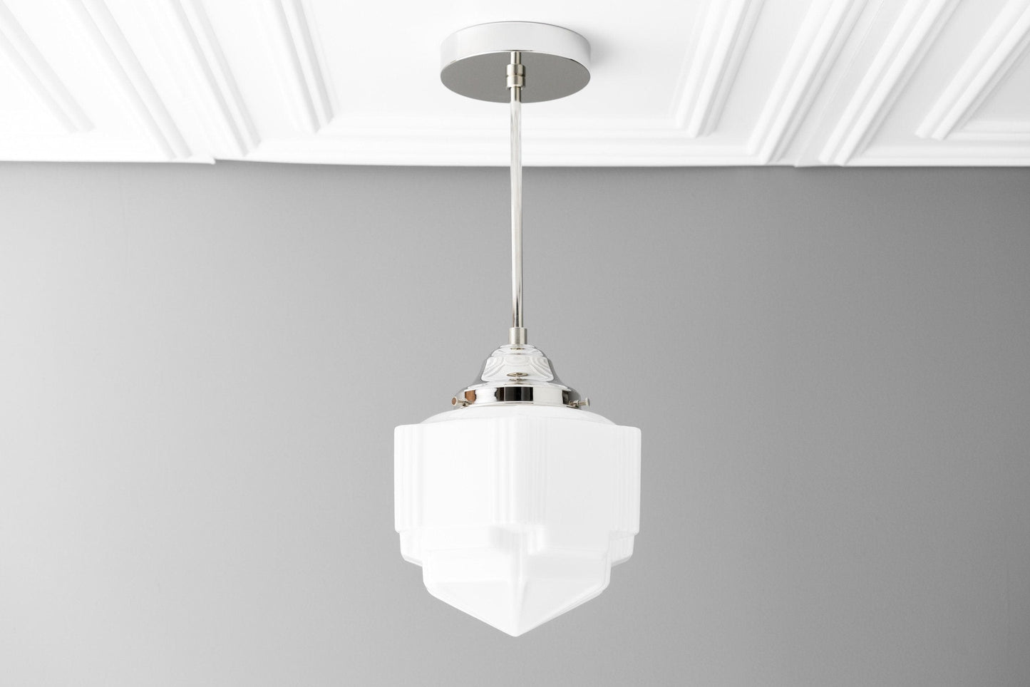 Geotower Glass Modern Pendant Light - Skyscraper Design - Brass or Black or Nickel Finish
