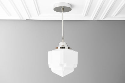 Geotower Glass Modern Pendant Light - Skyscraper Design - Brass or Black or Nickel Finish