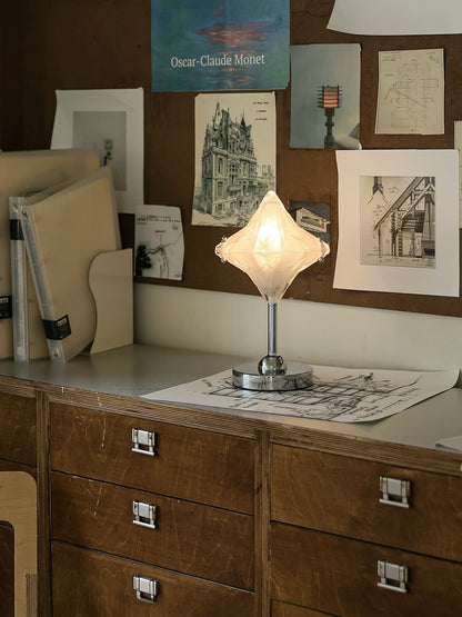 Art Deco Star Table Lamp - Frosted Glass Light for Modern Bedrooms - Astris Lyra