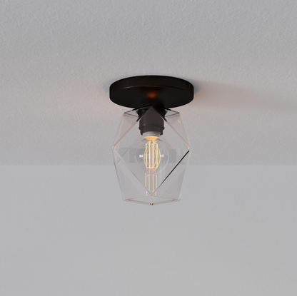 Talvior Sculptural Flush Mount Ceiling Light – Faceted Glass for Modern Interiors