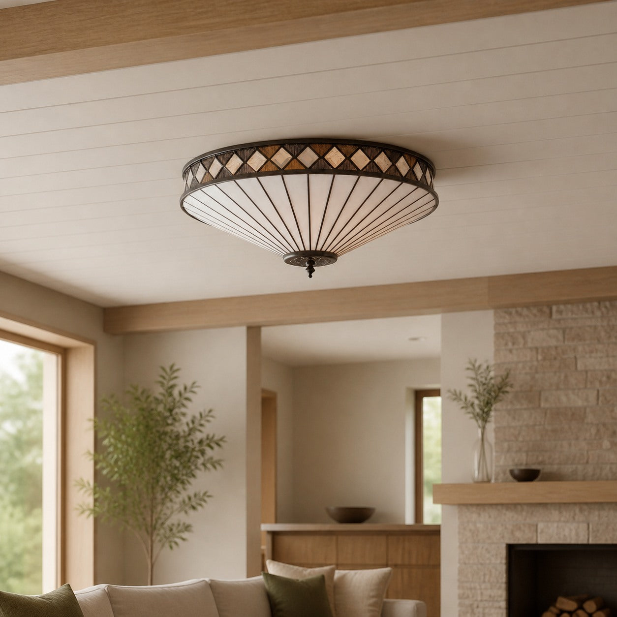 TF Fargo Geometrische Deckenleuchte – Handgefertigte Art-Deco-Lampe aus Buntglas für den Eingangsbereich
