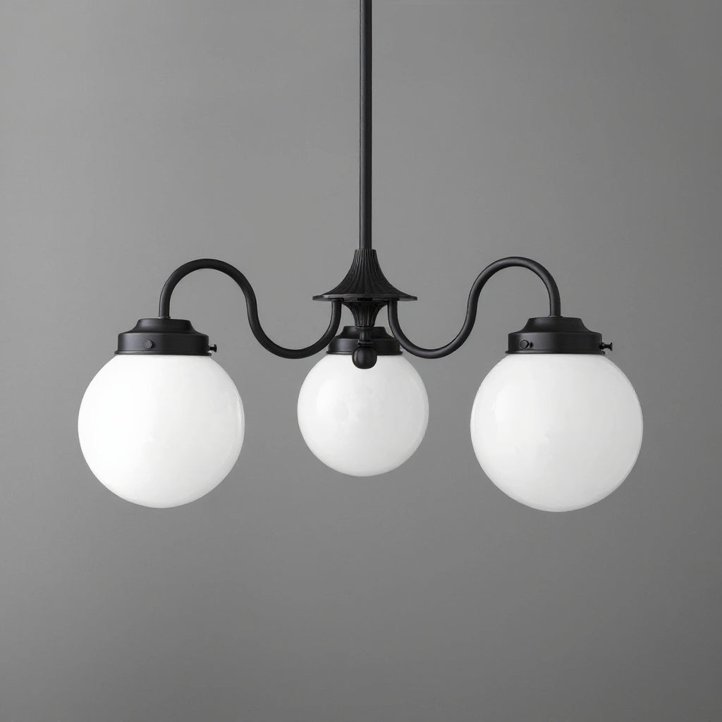 Glorica Glass Vintage Globe Chandelier - Brass 3-Light Frosted Glass Hanging Fixture