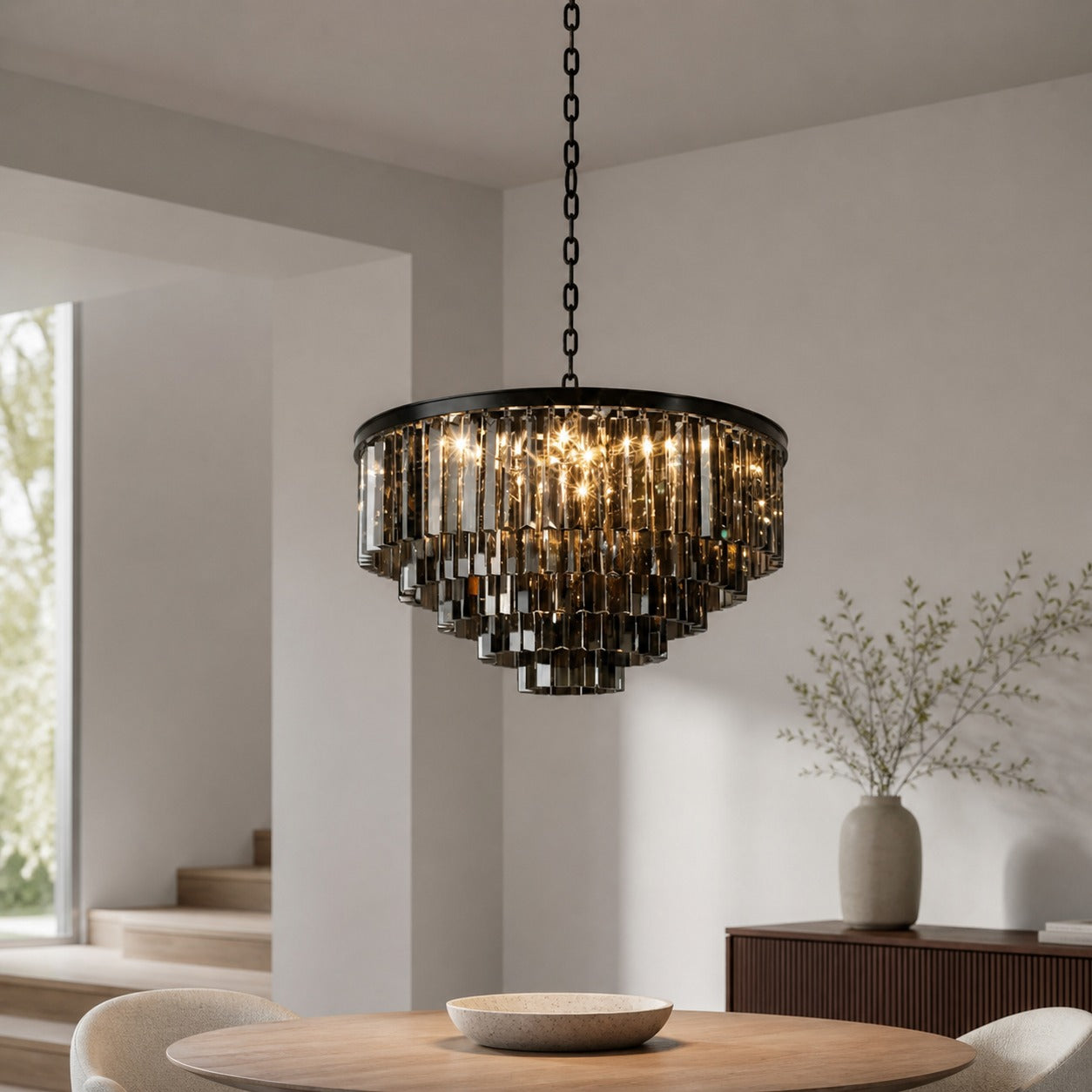 Aurevon Crystal Prism Metal Frame Modern Ceiling Chandelier for Home and Hotel