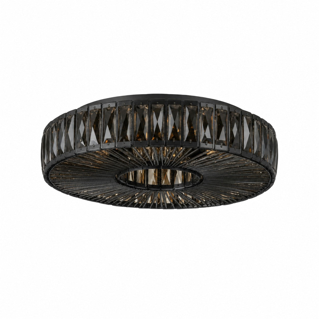 Glomar Glass Round Flush Ceiling Light - Modern Metal Glass Finish Living Areas