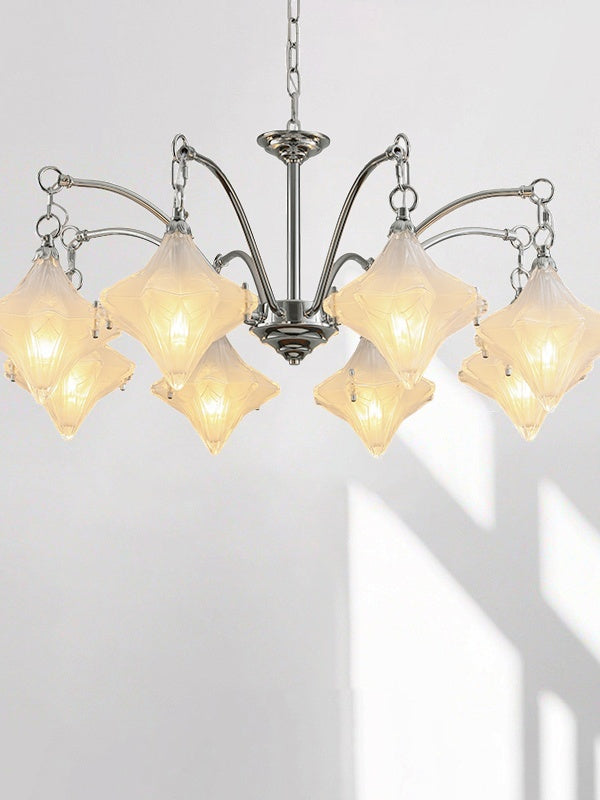 Art Deco Astris Star Chandelier – Frosted Glass Deco Fixture for Dining Room