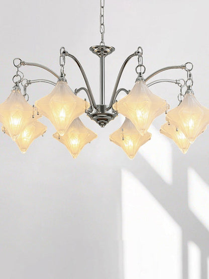 Art Deco Astris Star Chandelier – Frosted Glass Deco Fixture for Dining Room