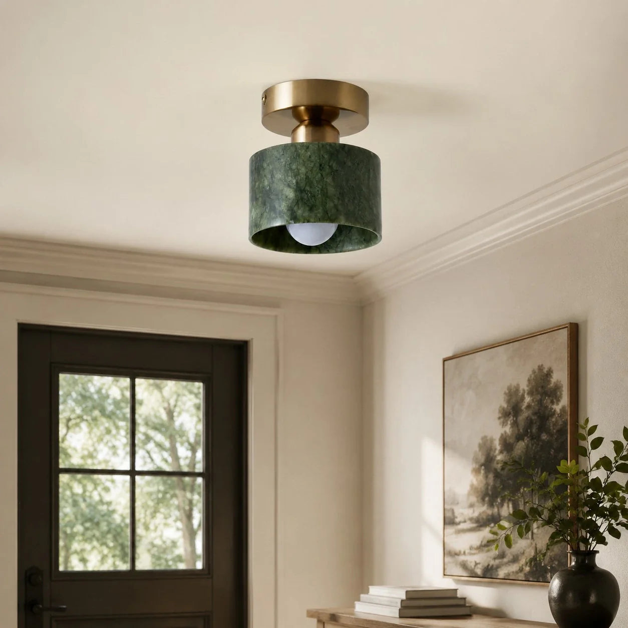 Green jade brass ceiling light detail 05