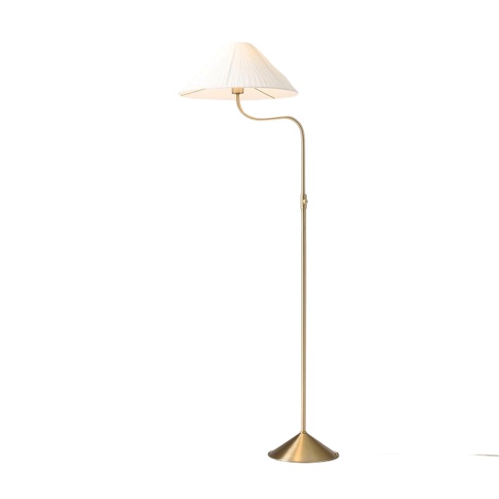 Fibura Modern Linen-Shade Adjustable Floor Lamp with Sleek Metal Arc for Living Rooms and Bedrooms