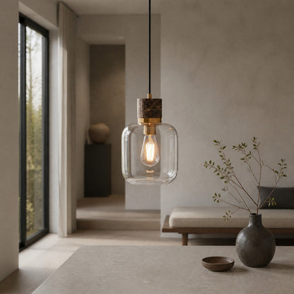 Korlisse Pendelleuchte aus Naturstein und Glas – Stilvolle Lampe für Wohnzimmer oder Lounge