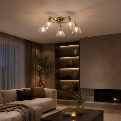 Novera Vintage-Inspired Semi-Flush Ceiling Fixture with Curved Arms for Living Spaces