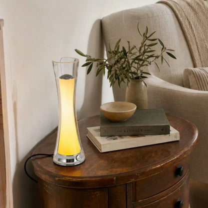 Gradient table lamp in a living room corner