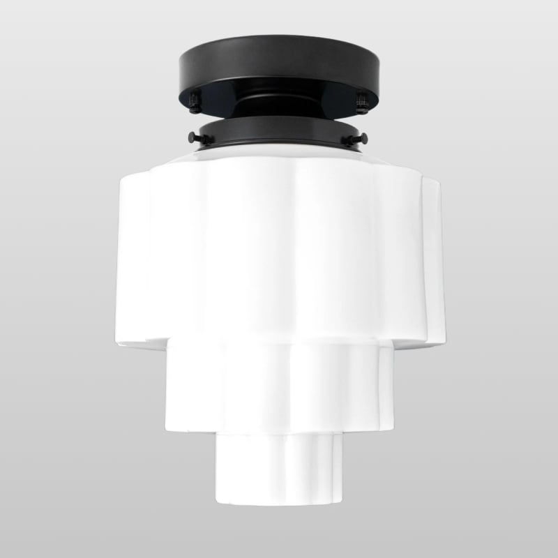 Geotower Glass Brass Ceiling Light – Art Deco Ribbed Globe Flush Mount