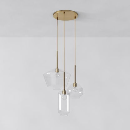 Merin Mixed Sculpture Glass and Metal Triple Chandelier