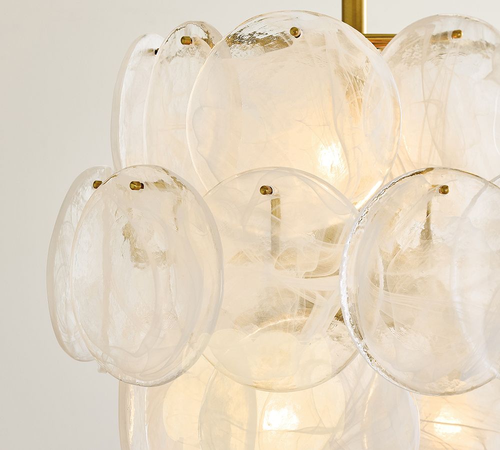 Sevra Cascading Glass Disc Pendant Light - Metal Vintage Brass Finish Fixture
