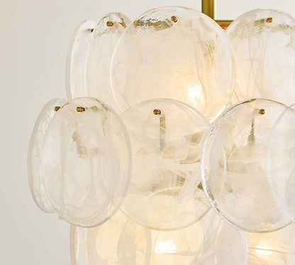 Sevra Cascading Glass Disc Pendant Light - Metal Vintage Brass Finish Fixture