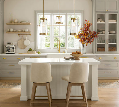 Driscoll Glass Drum Pendant Light - Contemporary Brass Hanging Lamp