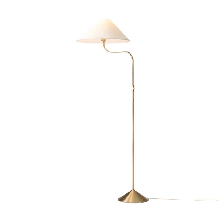 Fibura Modern Linen-Shade Adjustable Floor Lamp with Sleek Metal Arc for Living Rooms and Bedrooms
