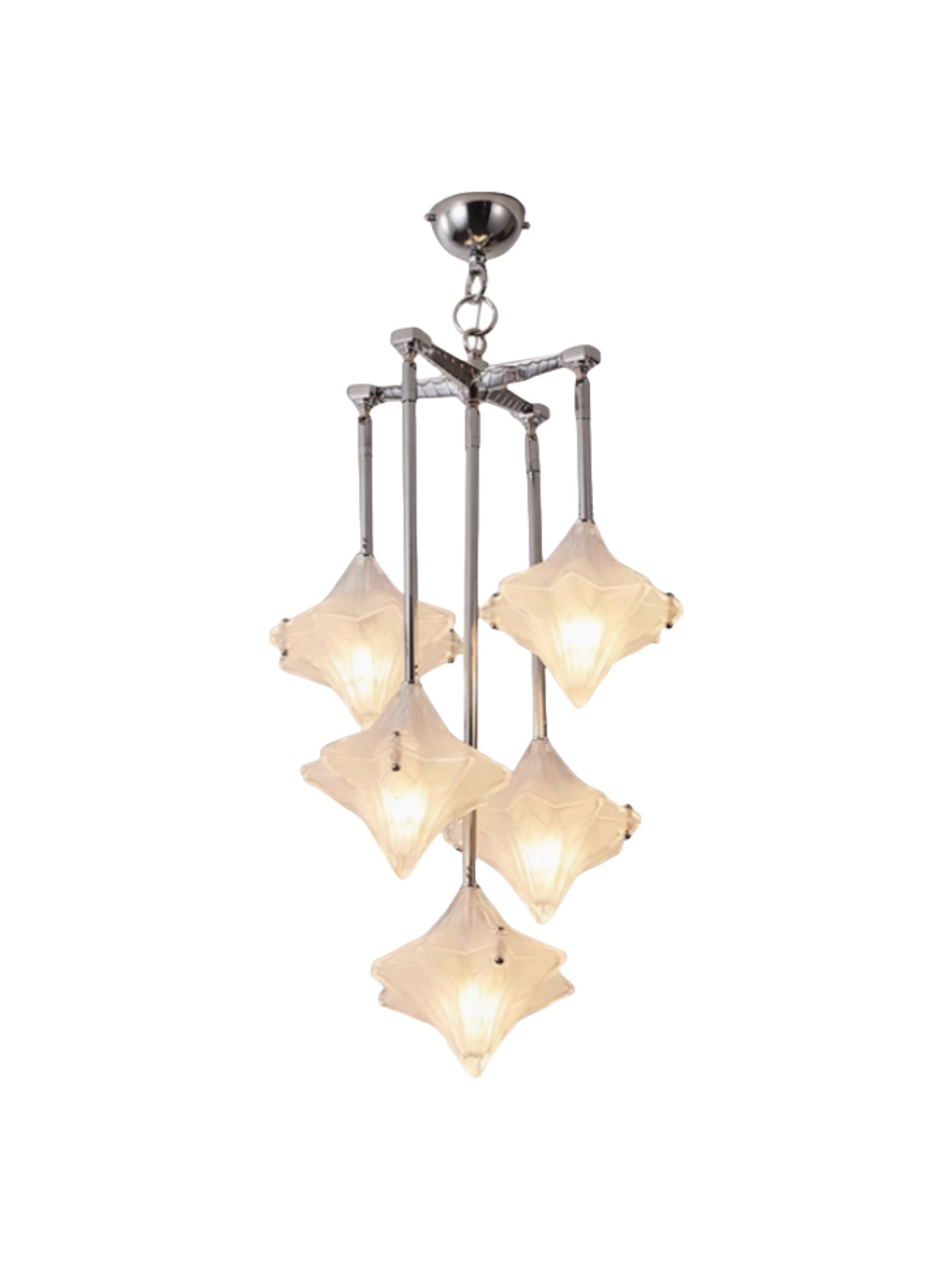 Art Deco Astris Star Chandelier – Frosted Glass Deco Fixture for Dining Room