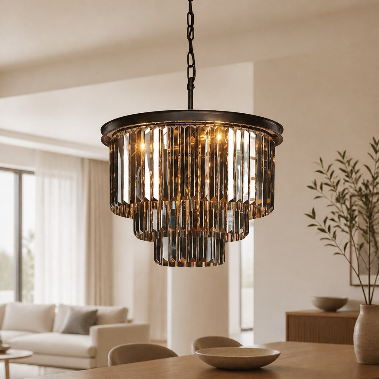 Aurevon Crystal Prism Metal Frame Modern Ceiling Chandelier for Home and Hotel