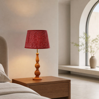 Grainora Table Lamp with Wooden Grain Base – Fabric Lampshade for Living Rooms
