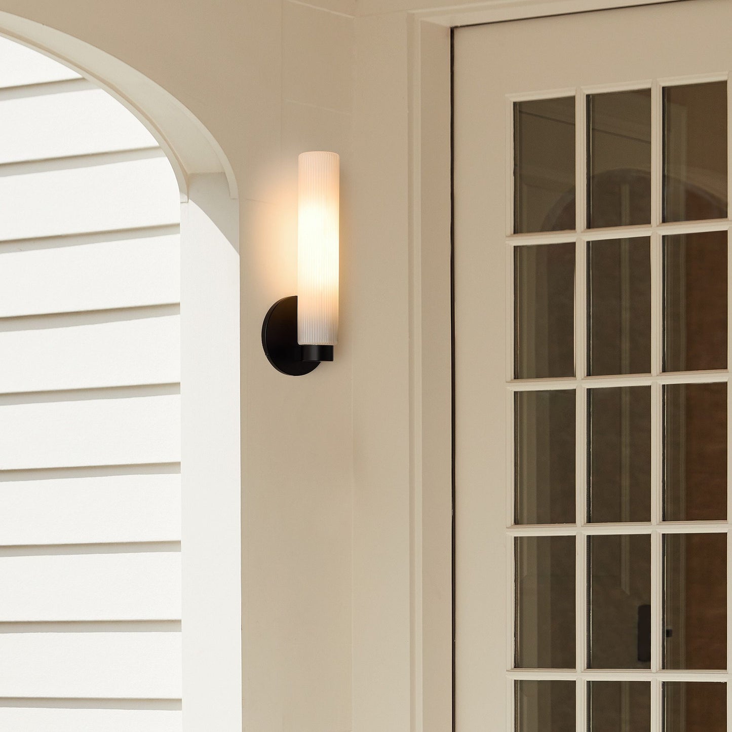 Rivora Fluted Glass Indoor Outdoor Sconce - Modern Wall Light for Home Decor