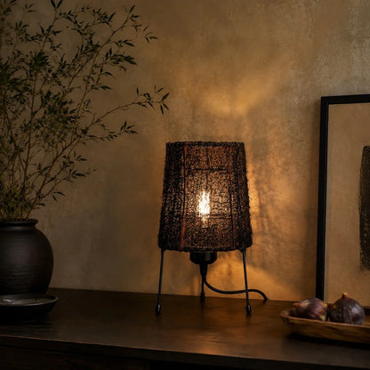 Close view of glowing woven fiber shade texture