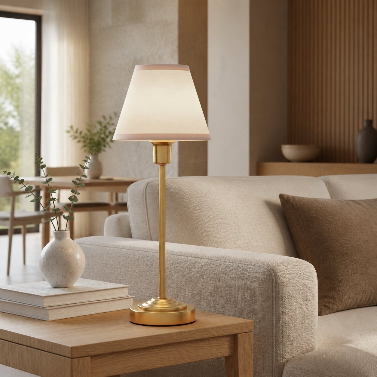 Bronzuno Schreibtischlampe mit strukturiertem Stoffbezug – Moderne Leuchte mit Metallfuß für Büros oder Lounges