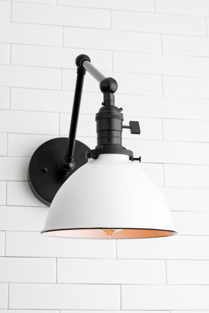 Conique Metal Vintage Industrial Swing Arm Wall Lamp - Adjustable Dome Shade for Study