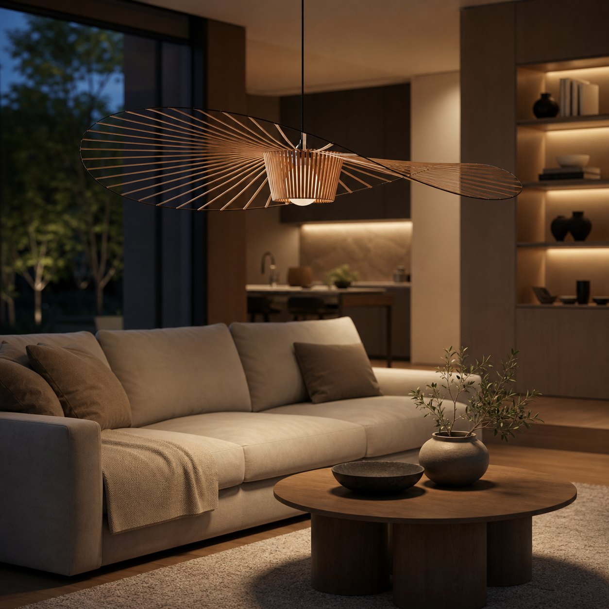 Spirava Moderne Stroh-Pendelleuchte – Minimalistische skulpturale Deckenleuchte für das Wohnzimmer N50