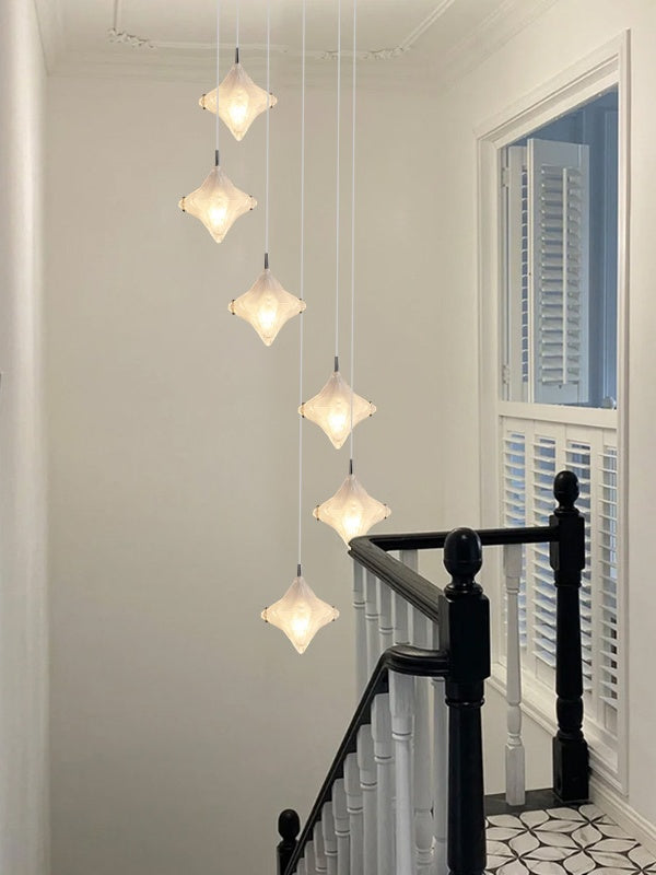 Art Deco Star Staircase Pendant Light – Frosted Glass Hanging Fixture –  Astris Altair