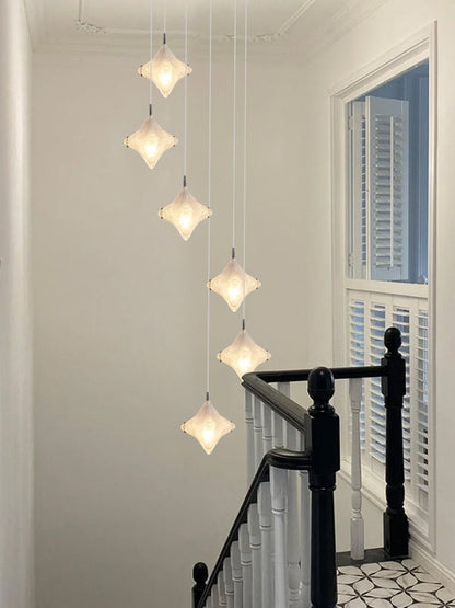 Art Deco Star Staircase Pendant Light – Frosted Glass Hanging Fixture –  Astris Altair