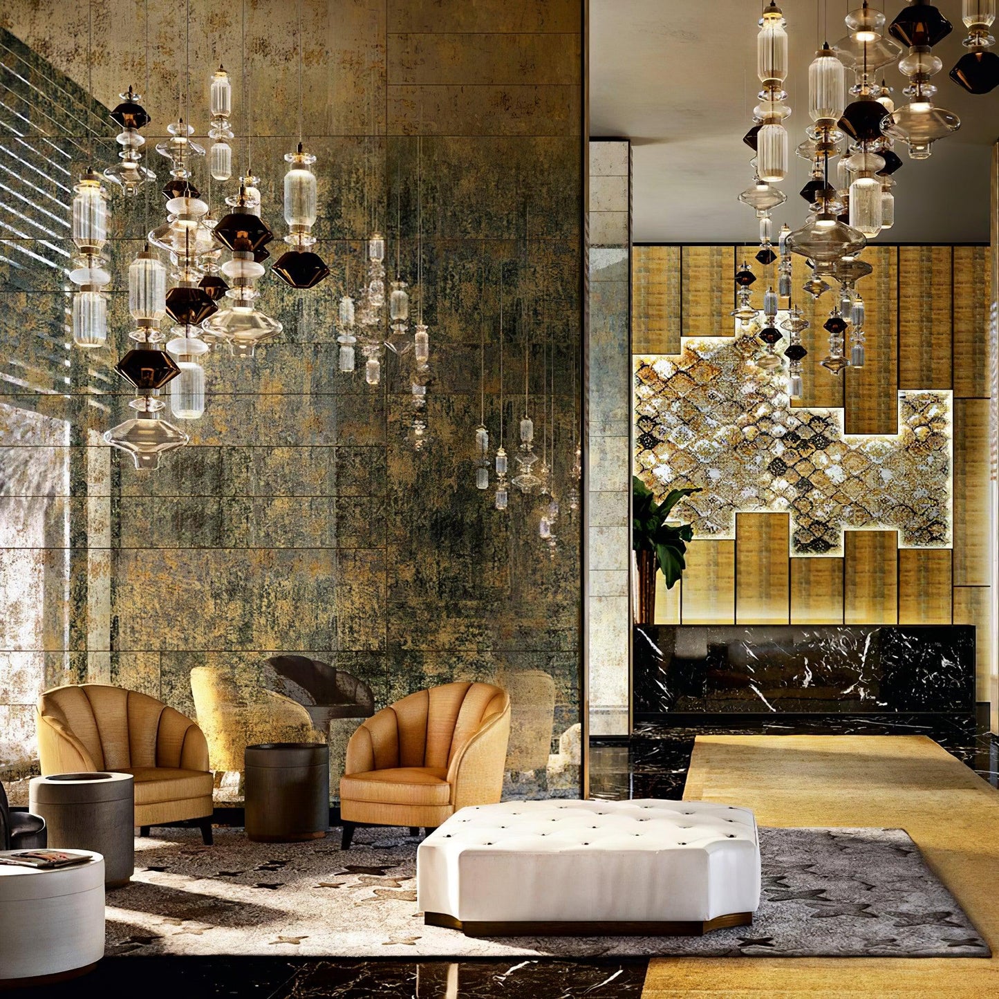Minimalistische Ballett-Pendelleuchte - Eisen-Metall-Glas-Gold-Bernstein-Innenbeleuchtung