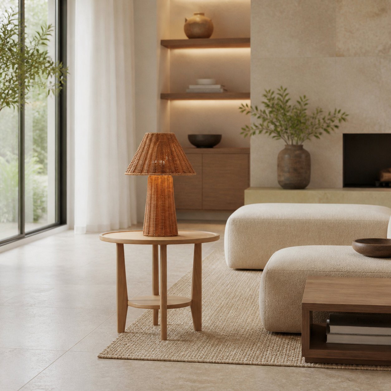Wickara Sculptural Rattan Mini Table Lamp - Natural Woven Finish Suitable for Side Tables & Entryways