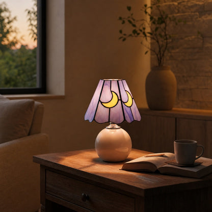 Stellum Mushroom Moon Stained Glass Table Lamp Artistic Accent Light Ceramic Base for Living Spaces