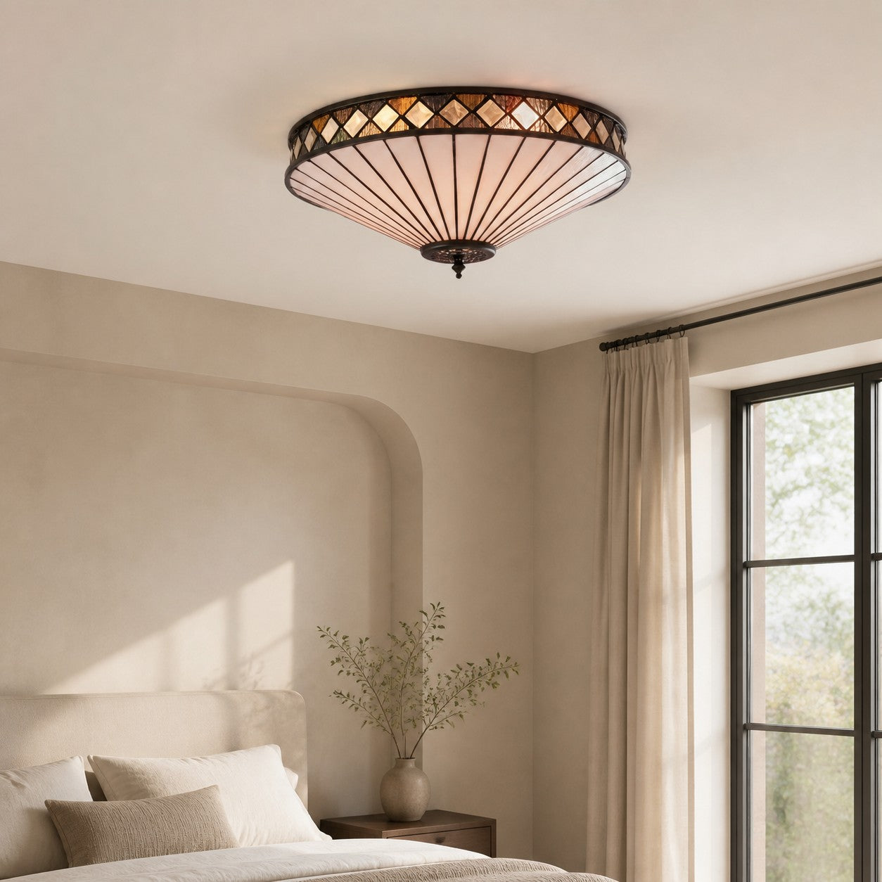 TF Fargo Geometrische Deckenleuchte – Handgefertigte Art-Deco-Lampe aus Buntglas für den Eingangsbereich