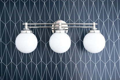Glorica Glass Contemporary Vanity Light - 3 Light Globe Bathroom Fixture Opal Glass