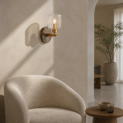 Korlisse Modern Marble Wall Light - Vintage Brass & Clear Glass Accent for Living Room and Hallway