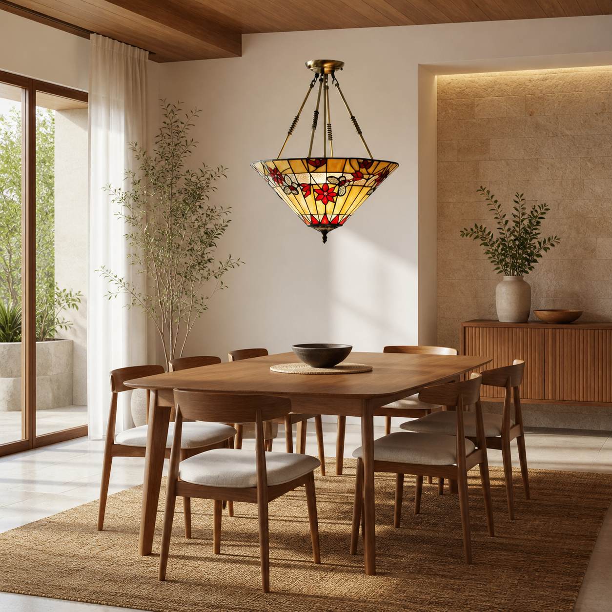 TF Butterfly Pendant Light – Stained Glass Pendant in Art Nouveau Style for Living Room