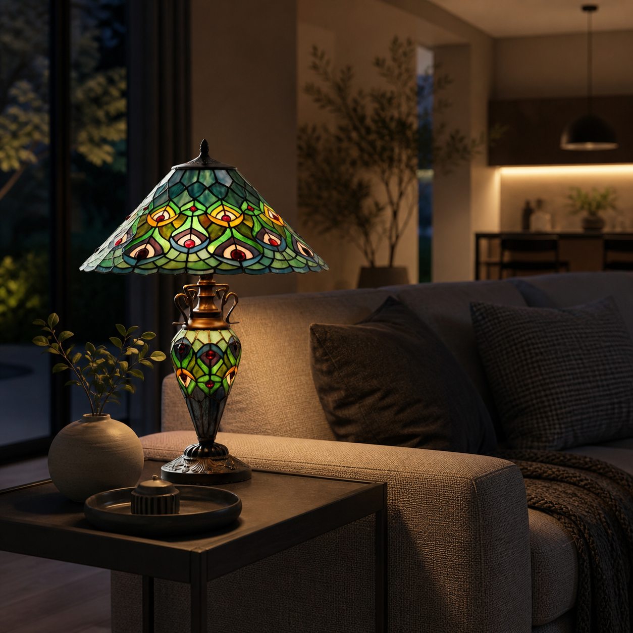 TF Oldbury Desk Lamp - Handcrafted Stained Glass Lamp for Bedroom Reading