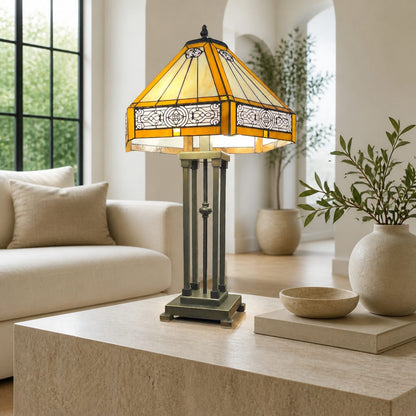 Velora Artisan Dragonfly Stained Glass Table Lamp — Vintage Tiffany Style Accent Light for Living Room