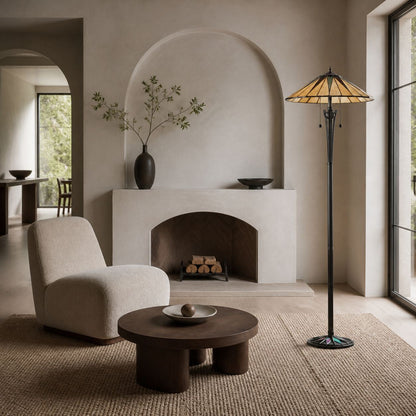 TF Dark Star Tiffany Art Glass Floor Lamp – Vintage-Inspired Metal Base Accent Lighting