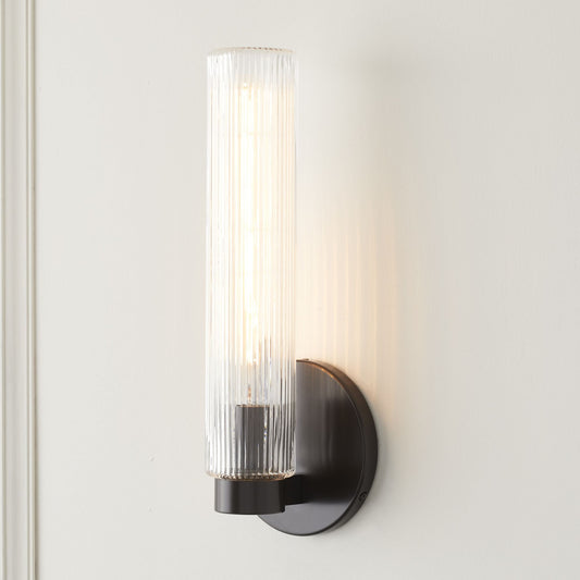 Rivora Fluted Glass Indoor Outdoor Sconce - Modern Wall Light for Home Decor