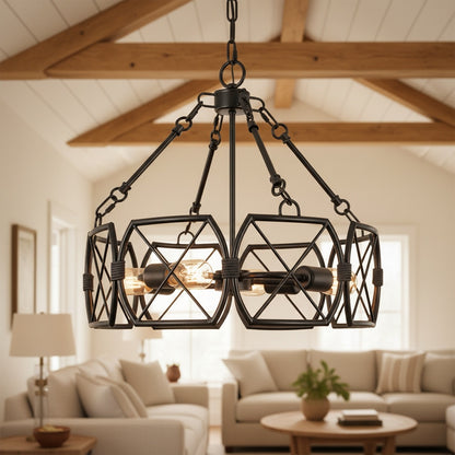 FerraLoft Geometric Cage Metal Pendant Light - Industrial Hanging Fixture for Kitchen Island