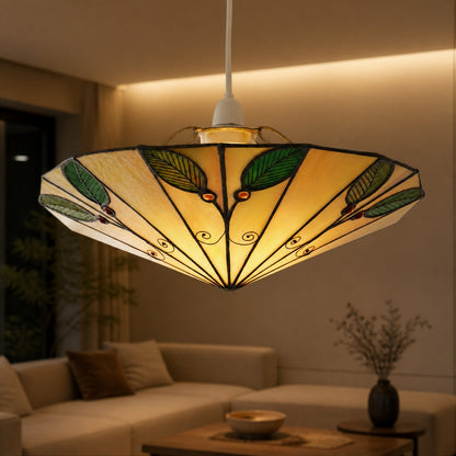 TF Harken Tiffany Style Leaf Pendant Shade Stained Glass Lamp Shade for Living Room and Bedroom