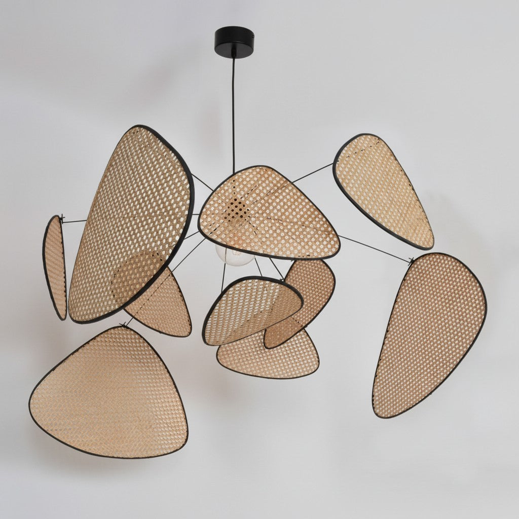 Rivana Modern Woven Rattan Chandelier – Metal Bamboo Pendant Light for Kitchens and Lounges N41