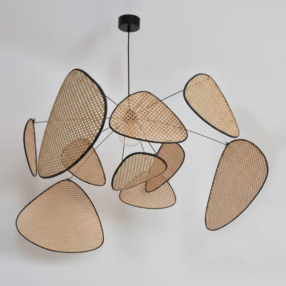 Rivana Modern Woven Rattan Chandelier – Metal Bamboo Pendant Light for Kitchens and Lounges N41