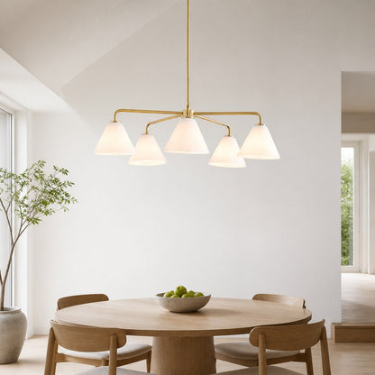 Conica Skulpturaler 5-flammiger Kegel-Kronleuchter – Moderne Glasbeleuchtung für Zuhause