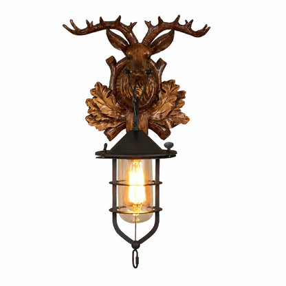 Elk Carved Lantern Sconce
